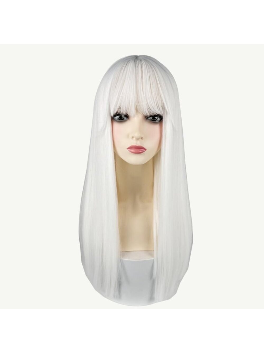 Women's White Heat Resistant Synthetic Fiber Long Straight Wigs Bangs